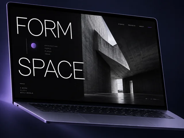 Notebook s minimalistickým webom venovaným architektúre.